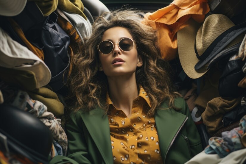 close-up-woman-front-clothing-pile
